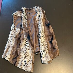 Multiples Faux Fur Vest - Brown and Cream